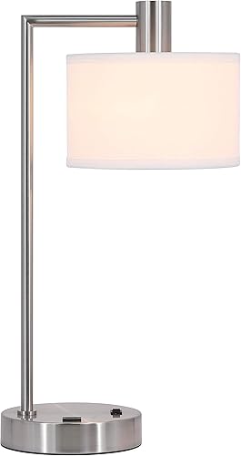 XiNBEi Lighting XB-TL1230-BN - Lámpara de mesa con pantalla de tela, moderna lámpara de hierro para mesita de noche, acabado de níquel cepillado