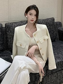 Amazon.com: UKTZFBCTW Small Fragrance Tweed Jacket Coat