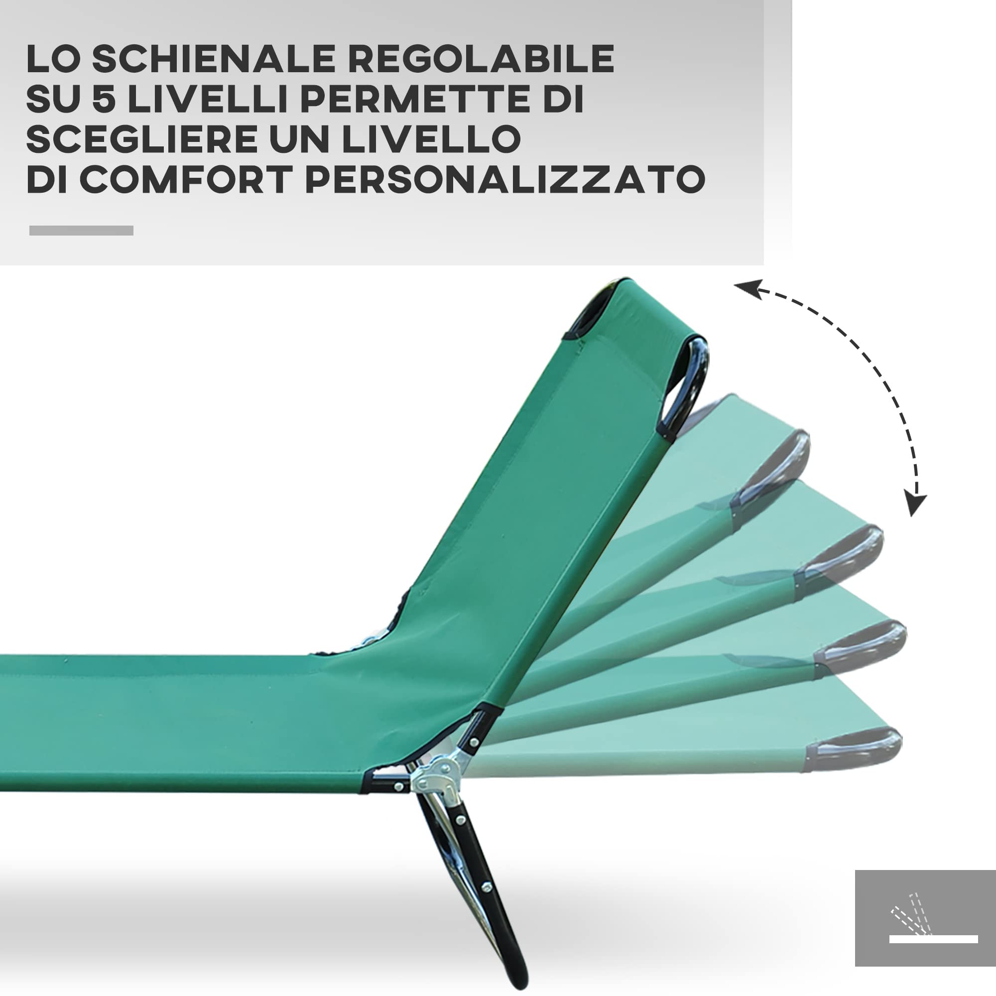 Outsunny Lettino Prendisole Pieghevole Reclinabile 188x56x28 cm Verde | Schienale Reclinabile 5 Livelli, Sdraio da Giardino, Seduta Traspirante in Tessuto Oxford, per Piscina Giardino