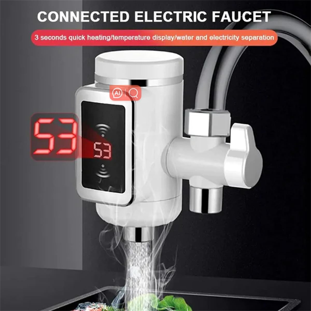 Rubinetto Elettrico istantaneo a Riscaldamento rapido per Cucina e Bagno con Display Digitale a LED - Scaldabagno