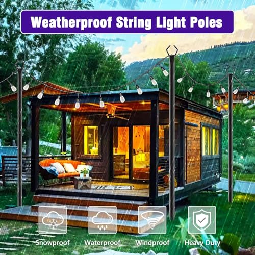 Image of zoegi 8 Pack 10Ft String Light Poles,Light Poles for Outside Lights with Fork,Outdoor Brackets Hanging Lights,Metal Stand for Deck Patio,Backyard,Wedding,Deck,Party