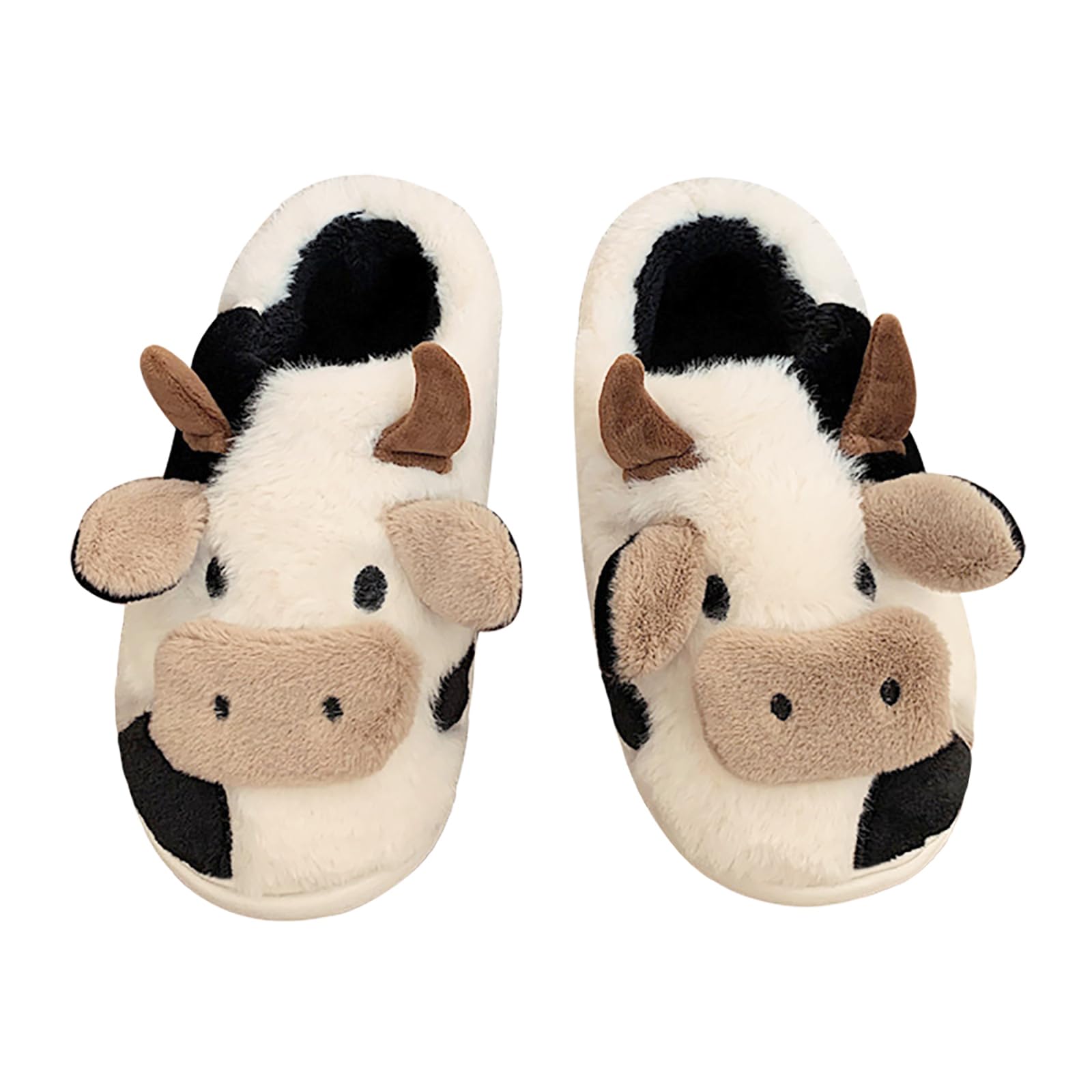 Fuzzy Cow Slippers for Women Men, Cute Cotton Animals House Shoes Fluffy Plush Slippers for Girls Indoor Living Room Bedroom