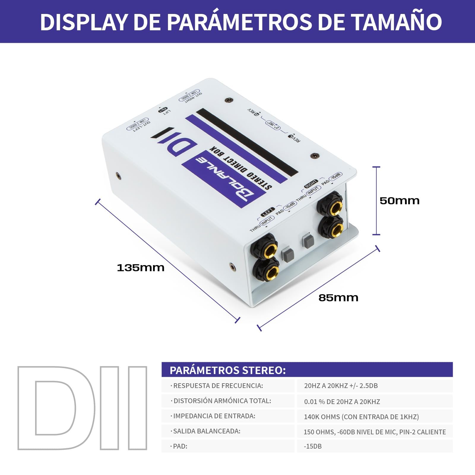 Bolanle D2 Premium Passive Stereo DI Box, 2 Channel Direct Box with -15dB Pad, Ground Lift & Polarity Switch - Image 2