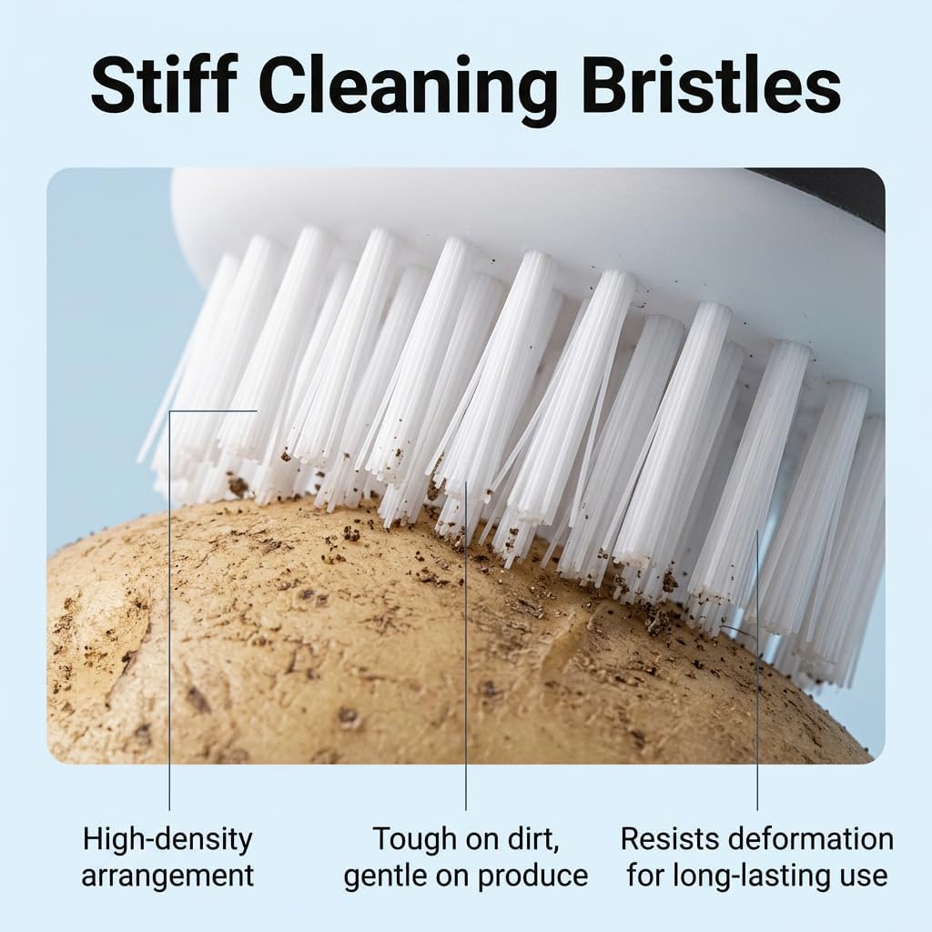 2 Pack Potato Scrubber and Vegetable Brush Set, Dual Bristle Kitchen Cleaning Brush with Ergonomic Non-Slip Handle, Integrated Potato Eye Remover for Fruit & Veggie Prep