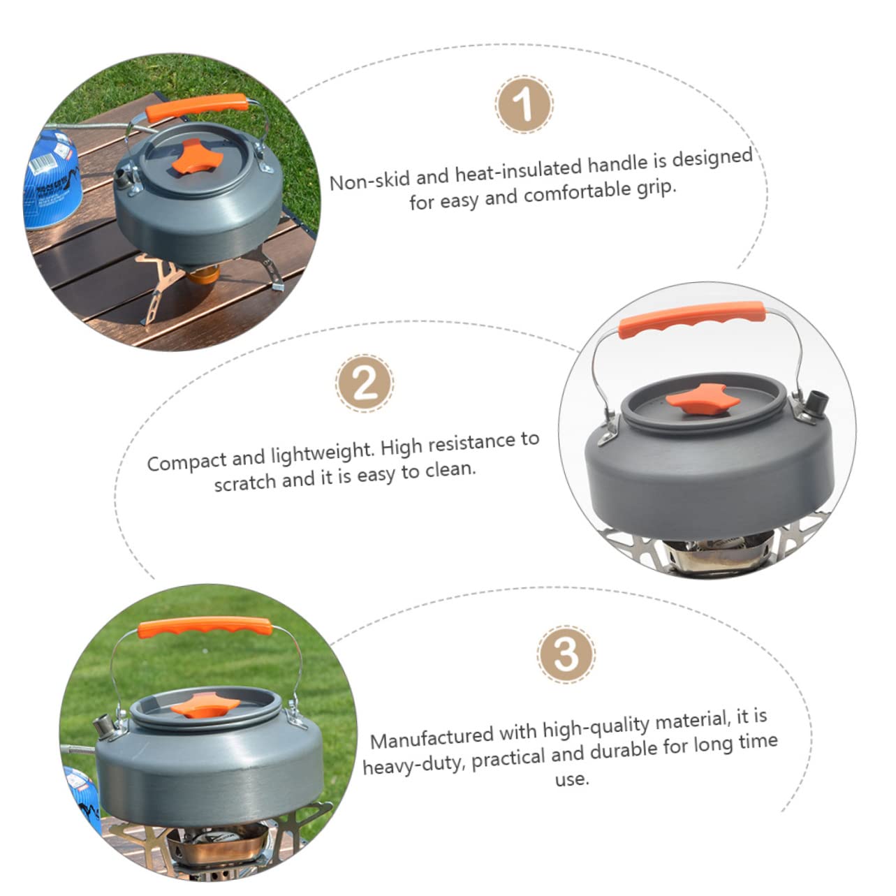POPETPOP Portable Camping Kettle with Collapsible Handle Lightweight Outdoor Tea Pot for Travel Non Skid Heat Insulated Grip for Boiling Water at