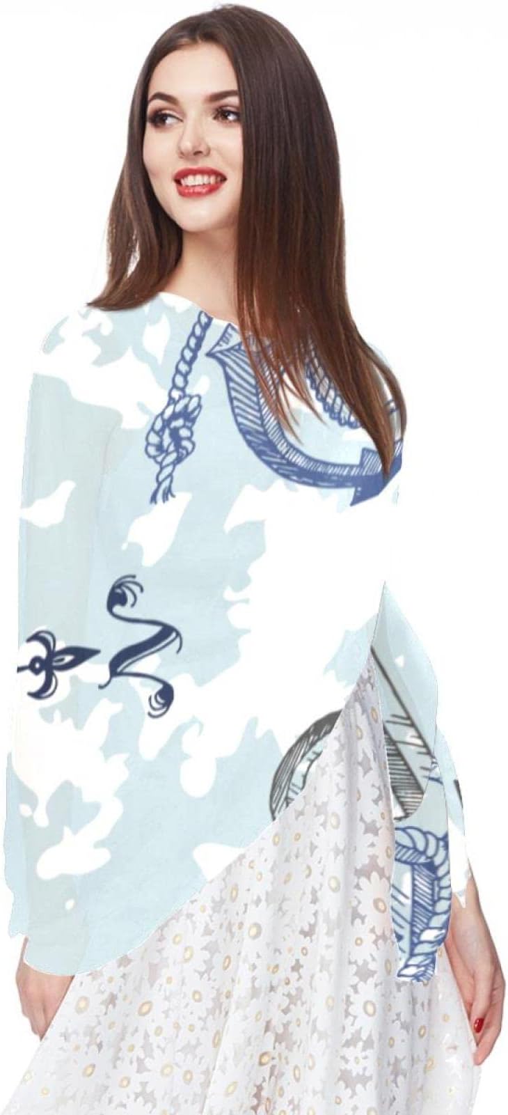 Women Lightweight Scarfs Fashion Head Scarf Nautical Compass Anchor Print Scarves Girls Sunscreen Shawls for All Season
