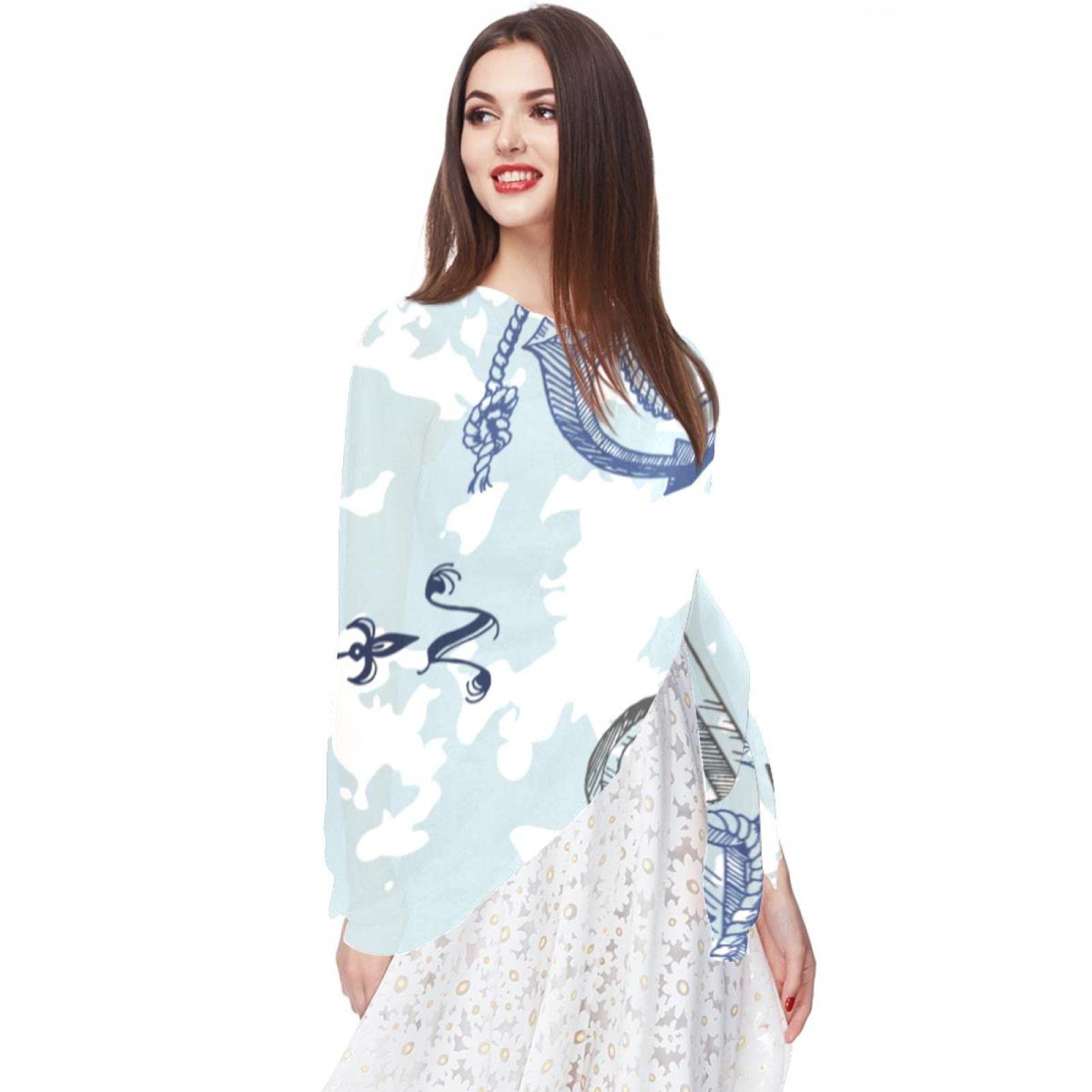 Women Lightweight Scarfs Fashion Head Scarf Nautical Compass Anchor Print Scarves Girls Sunscreen Shawls for All Season