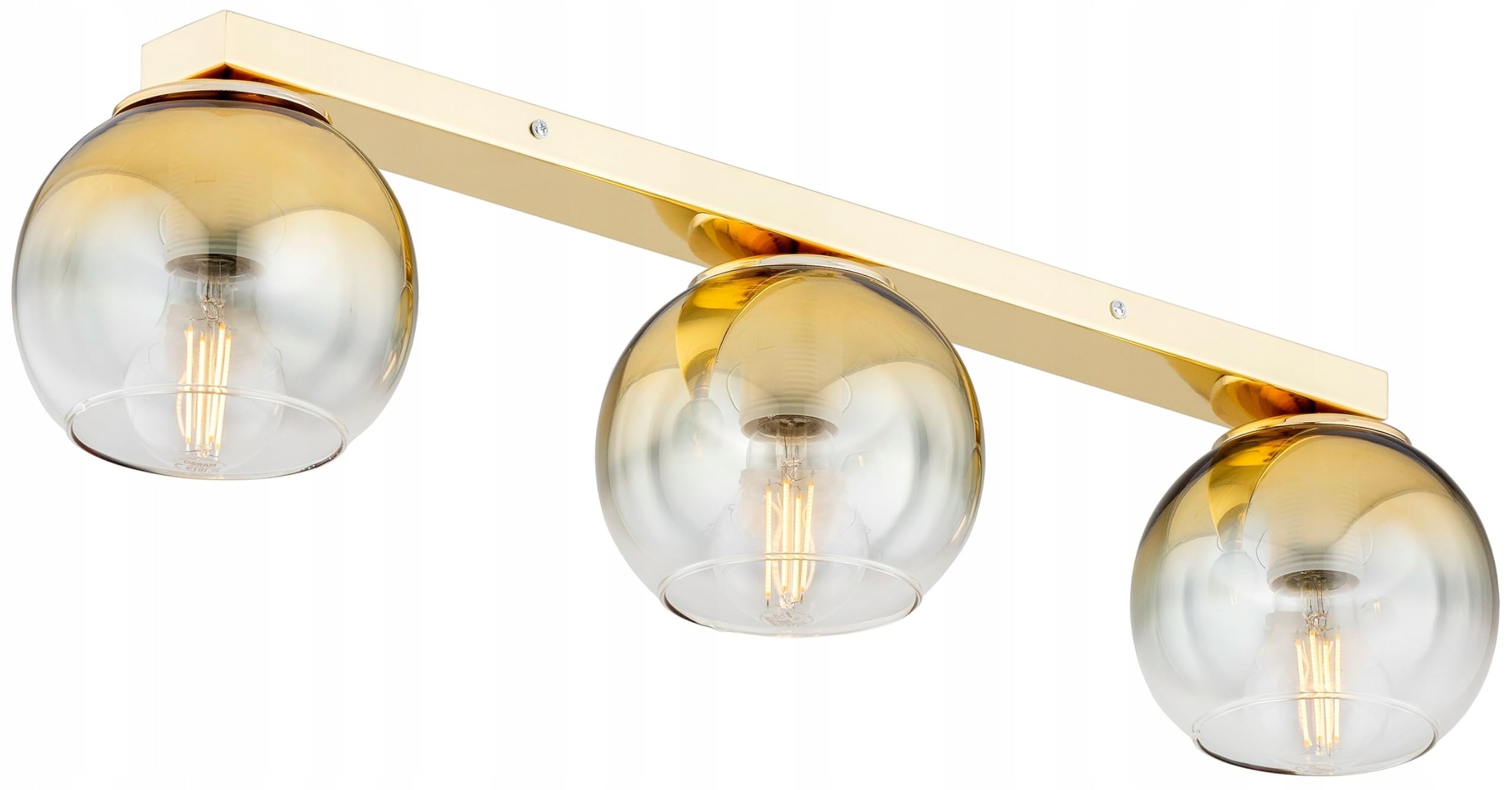 Licht-Erlebnisse Deckenlampe 3-flammig Metall Glas Gold Büro Schlafzimmer Modern stilvoll blendarm wohnlich E27 L:60 cm Deckenleuchte Wohnzimmer