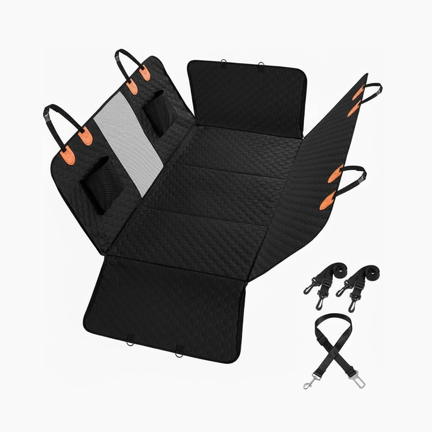 Large Dog Car Seat Cover for Back Seat with Mesh Viewing Window, Waterproof Quilted Hammock Style, Upgraded PU Leather Back Seat Extender with Hard Bottom Holds 400LBS,for Car, SUV, Small Truck