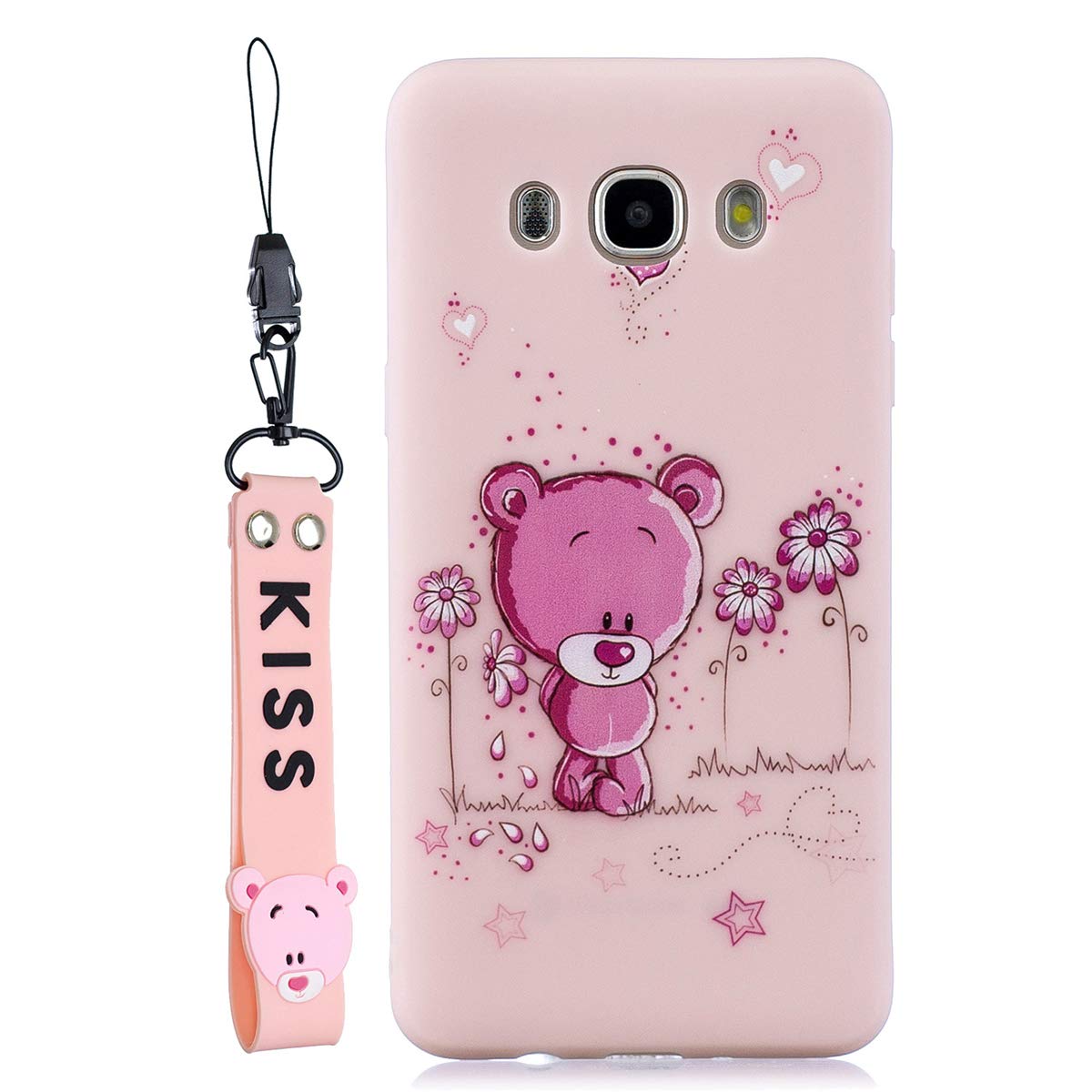 Teddy Bear Samsung Galaxy J7(2016) Case with Cartoon Strap Lanyard Full-Body Shockproof Protective Silicone Animals Case for Samsung Galaxy J7(2016) 5.5 inch