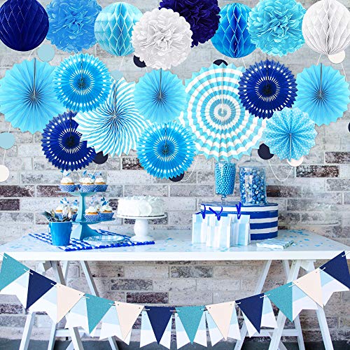 Image of 23Pcs Blue Birthday Party Decorations for Boys Men Navy Royal Light Blue