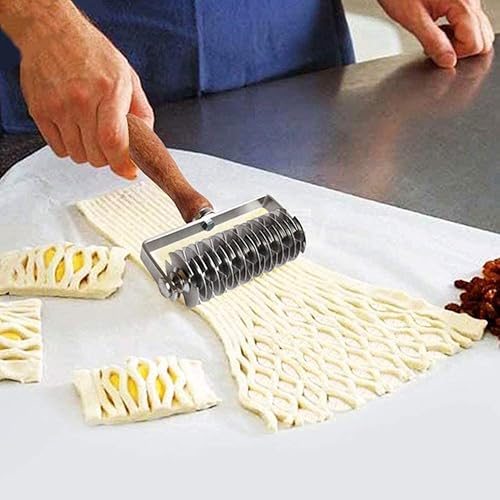Miniatura 2 de CHUNCIN - Rodillo de entramado de acero inoxidable, para tartas de pizza, pan, galletas, pastelería, cortador de pizza, herramienta de panadería,
