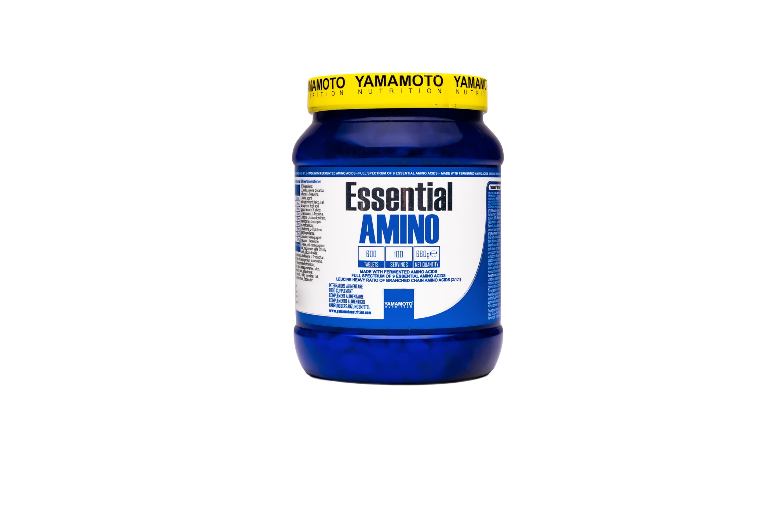 YAMAMOTO NUTRITION Essential AMINO 600 Compresse, Integratore di Amminoacidi Essenziali Fermentati EAA e Ramificati BCAA 4:1:1, Integratore per Sportivi