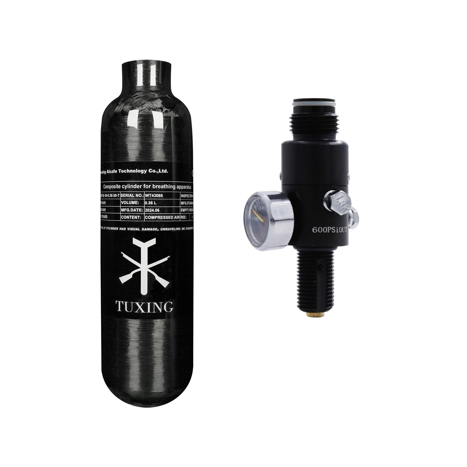 TUXING Carbon Fiber HPA Paintball Tank Air System,0.36L,4500psi Carbon Fiber Air Tank for PCP Paintball Scuba SCBA (0.36L pcp air Tank+Outlet 2200Psi)