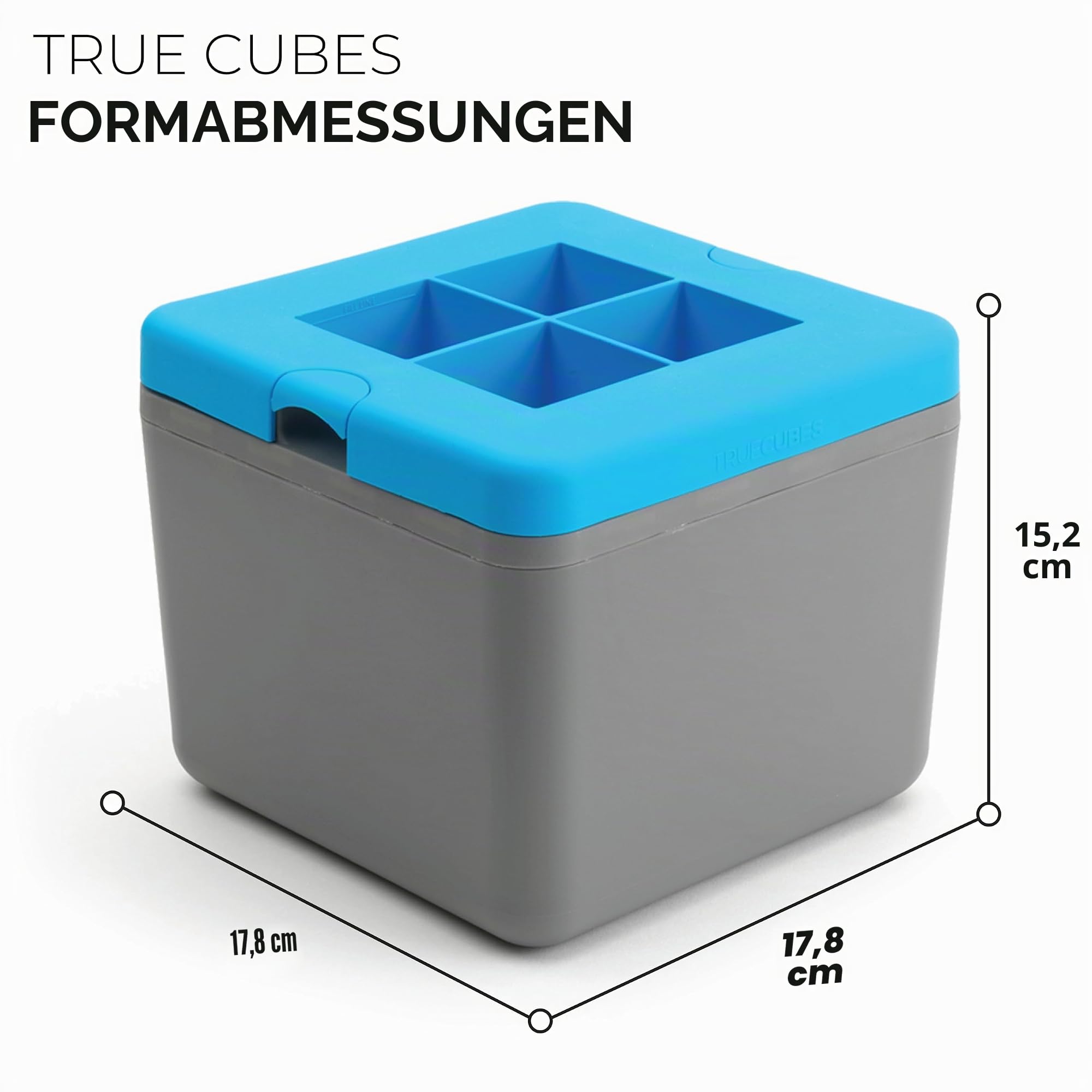 True Cubes Klar-Eiswürfel-Hersteller, Eisform - 4 Große für Cocktails, Getränke & Whiskey - BPA-freie Silikon-Quadrat-Eisform - Whiskey-Geschenke für Männer