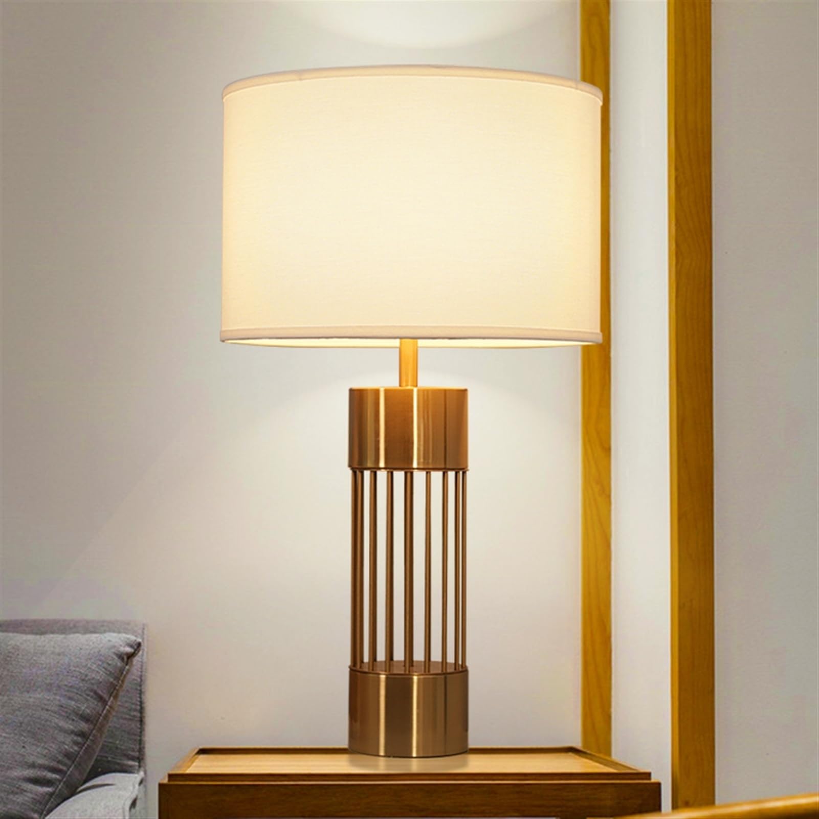 Lampy stołowe do sypialni Lampa biurkowa z kloszem z tkaniny Lampka nocna, Farmhouse Lampka nocna na biurko Lampa na biurko do sypialni Pokój gościnny Lampa do salonu Lampka na sto