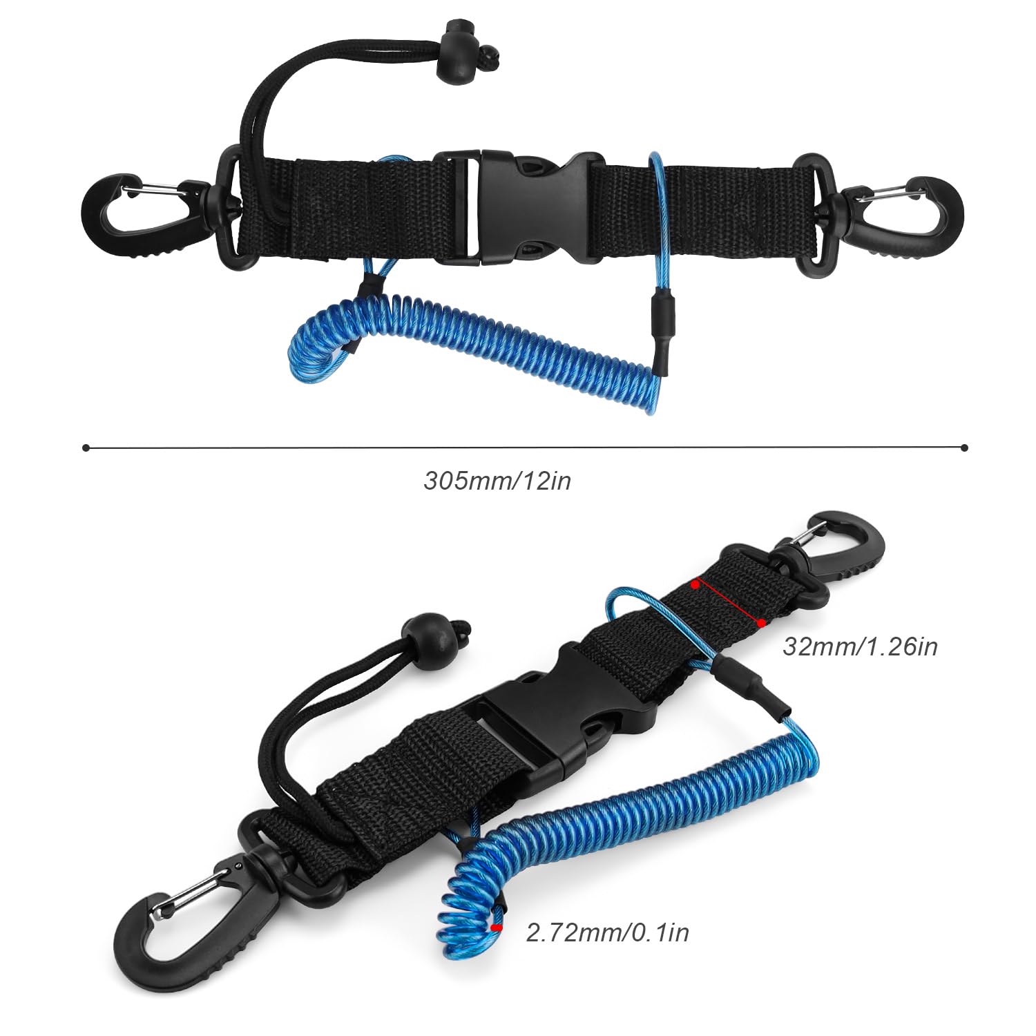 Clip A Sgancio Rapido Per Immersioni - Cordino Spirale Con Ganci Per Fotocamera, Torcia E Attrezzatura Subacquea - Foto 2