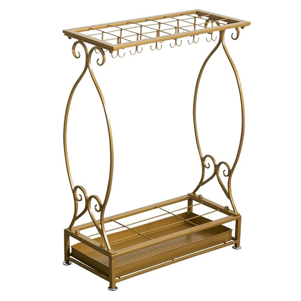 Porte-parapluie au sol doré 50x24x70cm avec bac de stockage pour hall