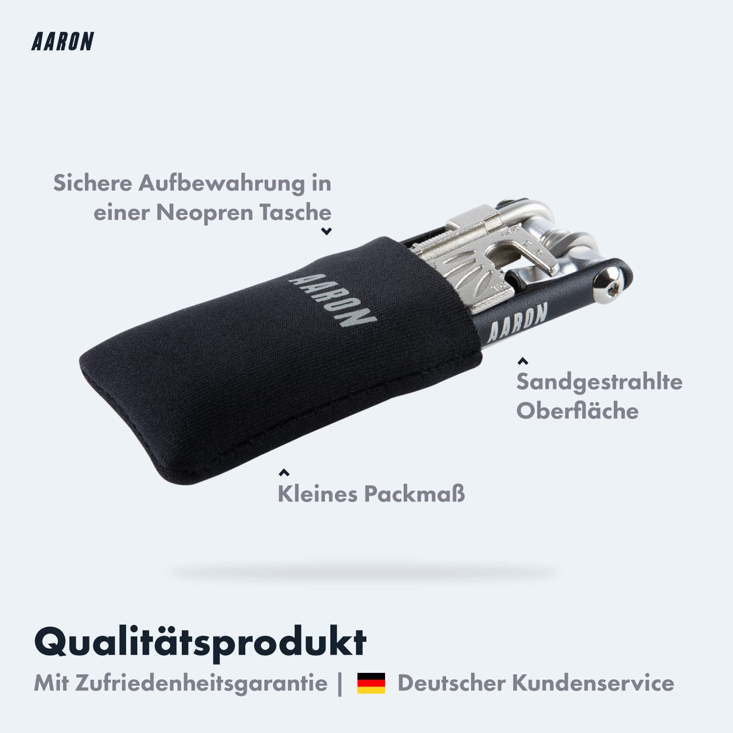 AARON Tool 20 in 1 Multitool - Fahrrad Multifunktionswerkzeug aus rostfreiem Stahl/Aluminium - faltbares Mini Fahrradwerkzeug mit vielen Funktionen - praktisches Bike Tool in Schwarz