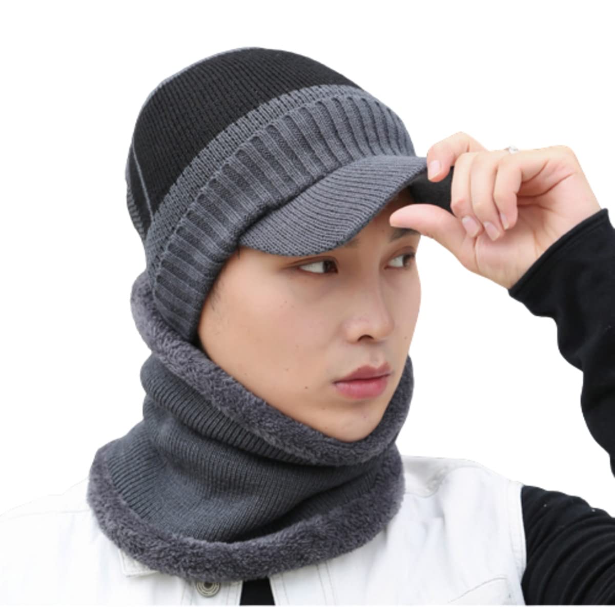 Wool Winter Baseball Cap Plus Muffler Scarf Set for Men Women-image-8