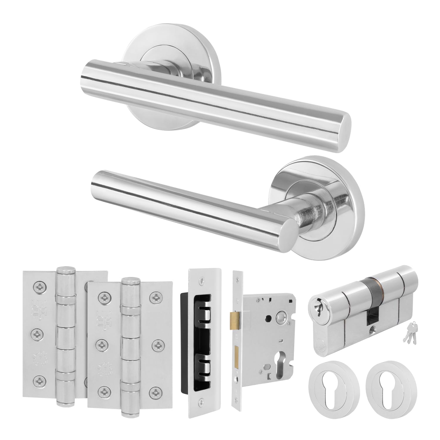 EAI Polished Chrome Door Handle Euro Lock and Cylinder Set, Matt Black Internal Door Handle with Locks and Hinges - 1 Pack Oliena Range — image 1