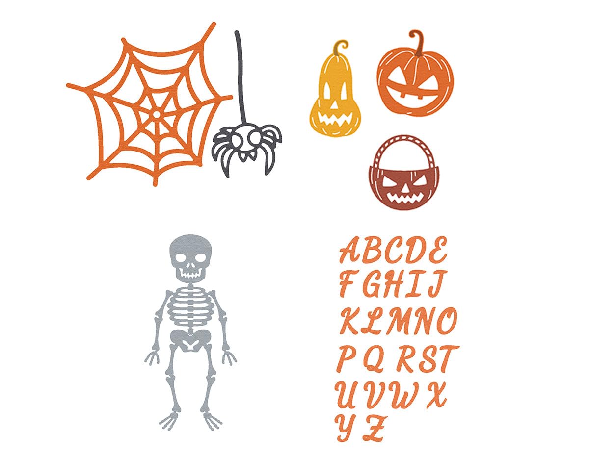 Set 4 Troqueles finos ZAG Halloween y Abecedario Para cortar papel, cartulina, goma EVA y hojas de aluminio para proyectos de tarjetería, scrapbooking y manualidades