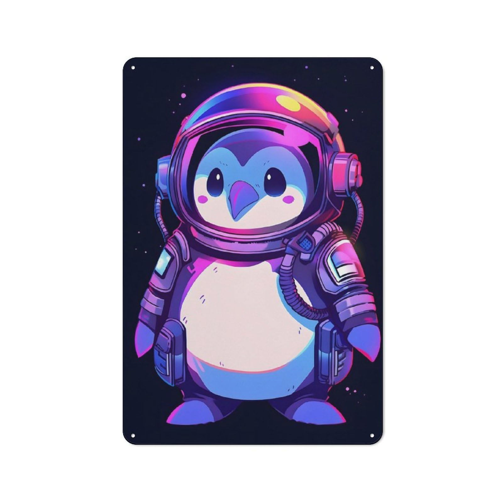 Junmoney Cool Astronaut Penguin Printed Metal Sign 30X20cm For Living Room Or Hallway, A Decorative Christmas Gift For Living Room Decor Lovers