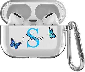 Custom Name & Initial Crystal Clear Case for AirPods 4th Generation Pro/Pro 2 and 3rd Generation,Thin Shockproof Protective Customized Transparent CaseBlue Butterfly