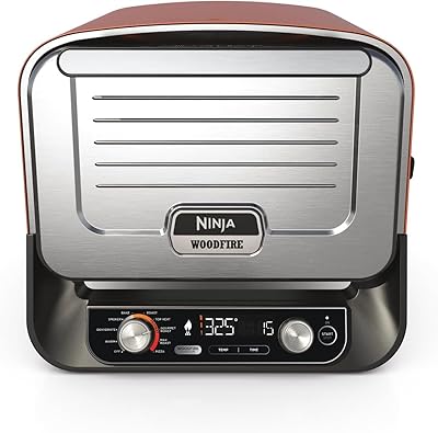 🚨 Ninja Woodfire Outdoor-Ofen, 8-in-1-Pizza- Ofen, BBQ-Smoker mit Bratrost, Pro-Heat-Schale, Pizzastein, Holzpellets & Schaufel, elektrisch, 6 Pizza-Einstellungen, Burnt Orange OO101EU