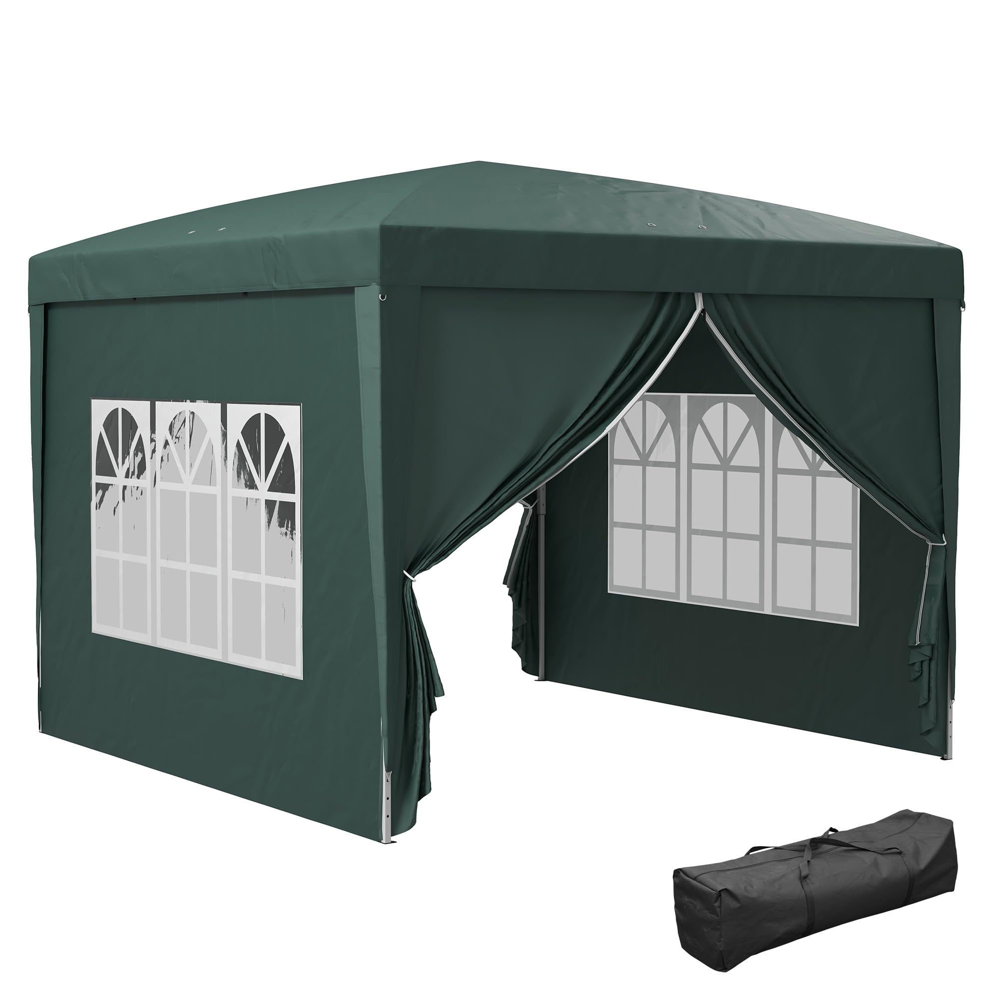 Outsunny 3mx3m Pop Up Gazebo Party Tent Canopy Marquee Water Resistant Free Storage Bag Green