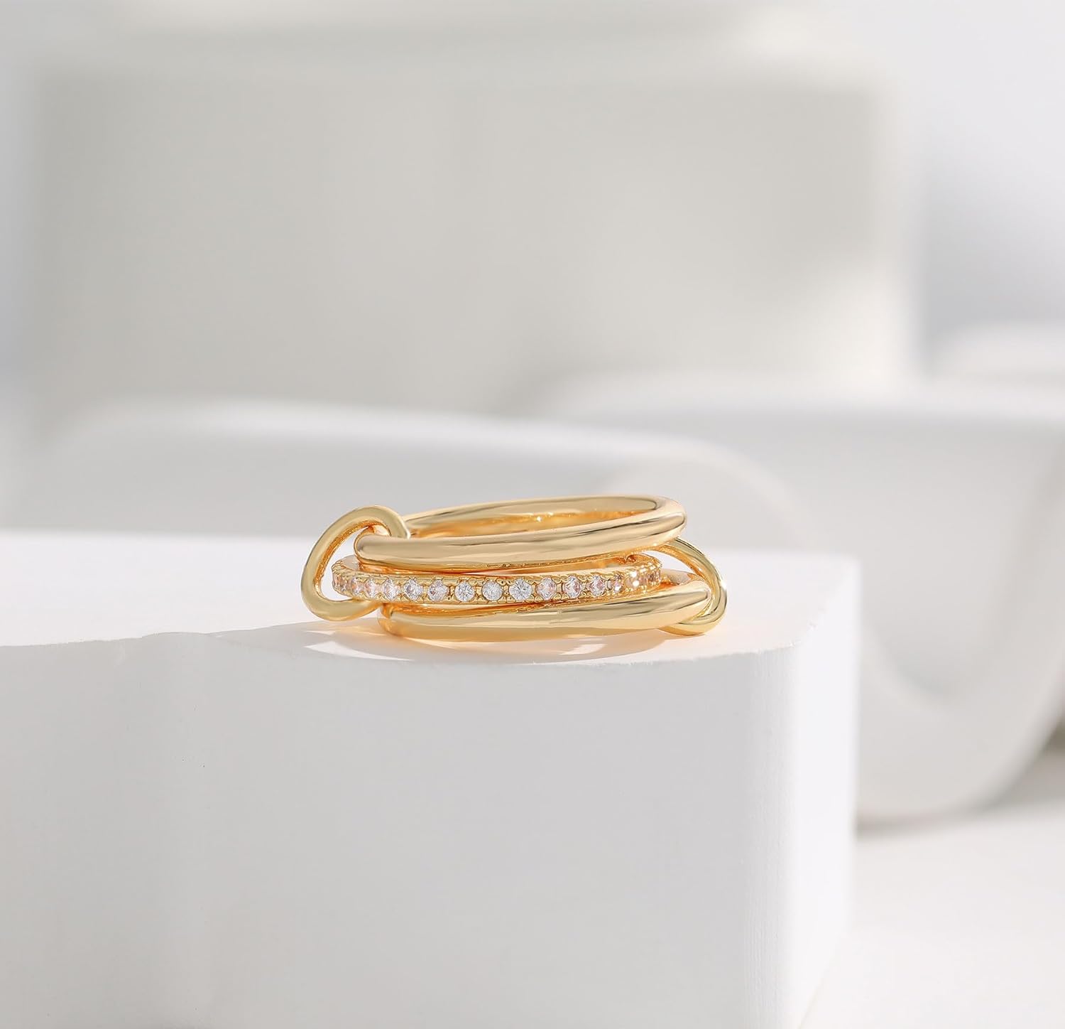 Gold Silver Rings for Women Non Tarnish 18K Gold Plated Stackable Rings Dainty Cubic Zirconia Statement Rings Wedding Band Thumb Ring Mixed Metals Stacking Rings Set Size 6 7 8 9 10 Jewelry Gifts - Image 3