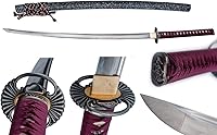 Vista 12 de Samurai Katana,1060 acero de alto carbono,Acero T10,Acero de Damasco,Aleación Tsuba,Mango de madera maciza
