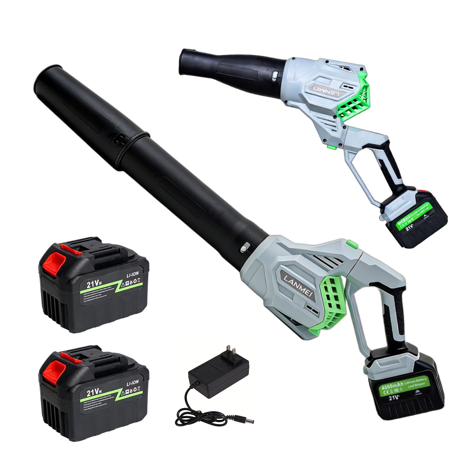 Soplador de hojas inalámbrico, batería de alta potencia de 650 W con 2 baterías de 4000 mAh, velocidad de viento de 40 MPH, soplador de hojas de mano ligero para mantenimiento de patio