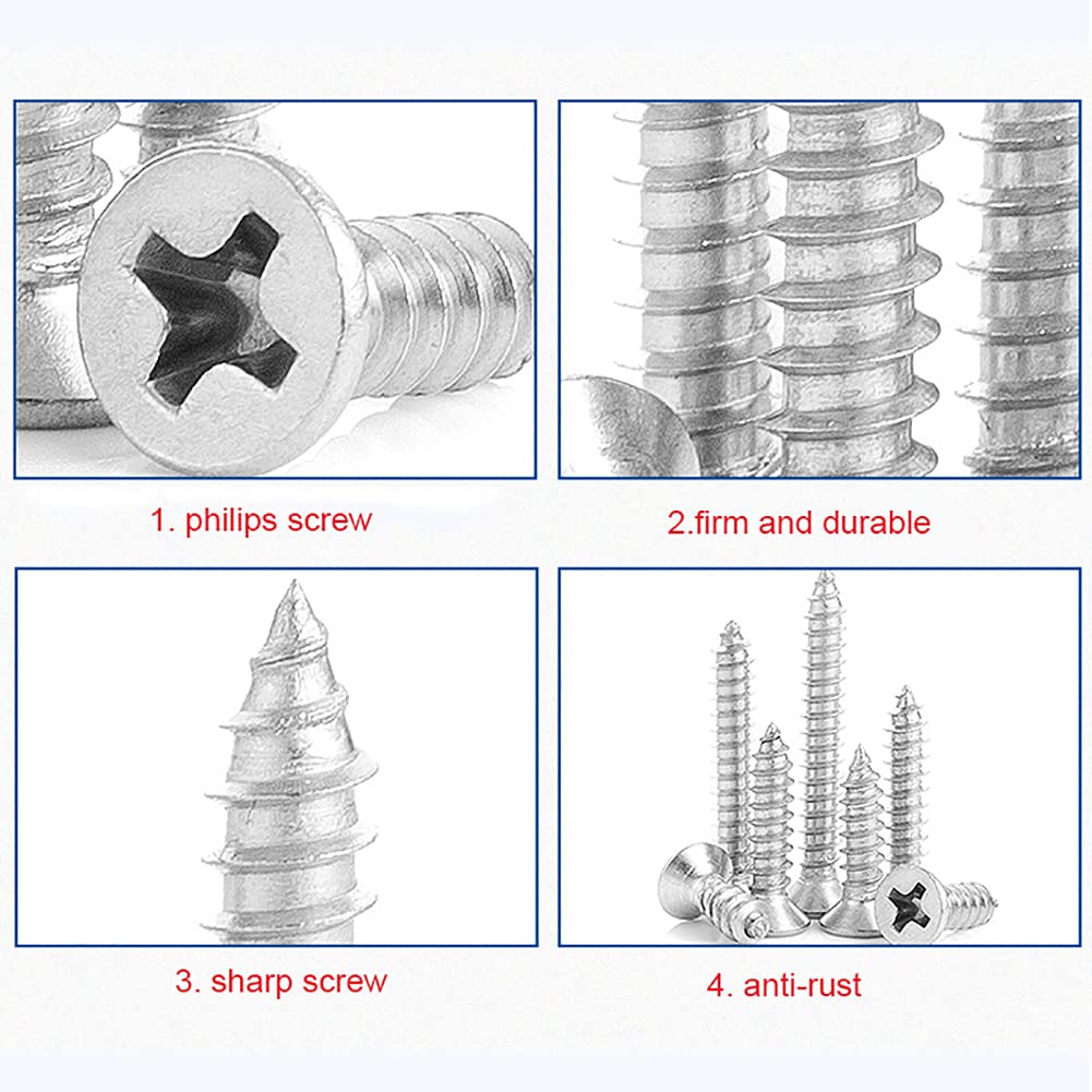 GOONDSD 1300PCS KIT SET M3 304 Cabeza Plana De Acero Inoxidable Tornillo De Toques De Toques Cruzado Roscado Empotrado