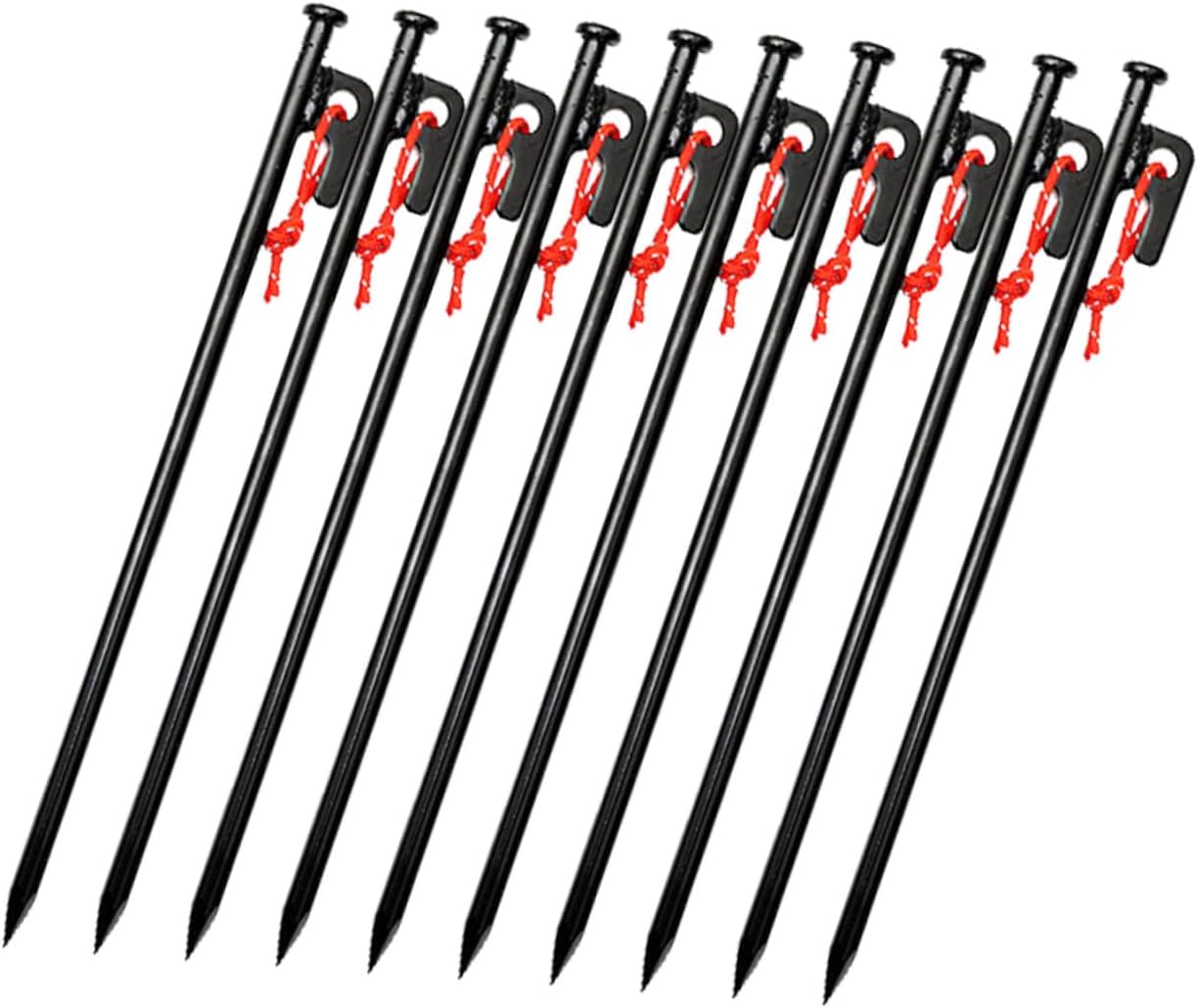 10pcs Heavy Duty Camping Tent Pegs Metal Ground Stakes with Storage Bag 30cm Black Tent Stakes for Outdoor Shelter Fixation