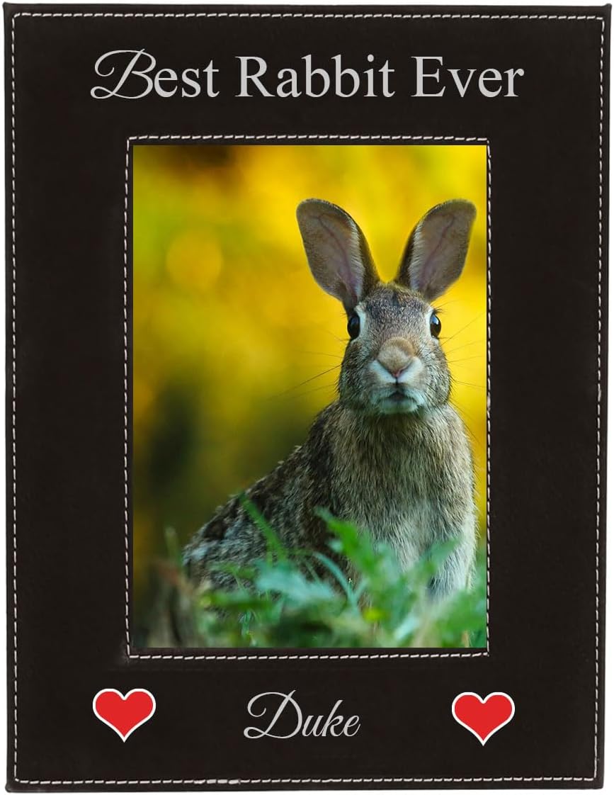 CustomGiftsNow Best Rabbit Ever UV Printed Black Leatherette Faux Leather Hanging/Tabletop Personalized Pet Memorial 5x7 Photo Portrait Engraved Picture Frame