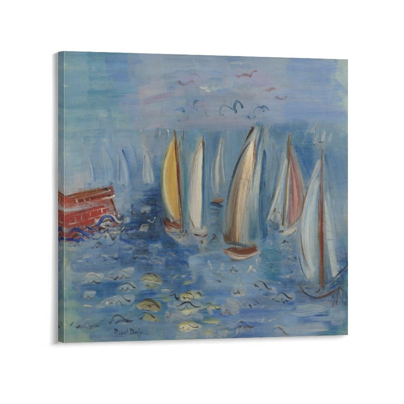 KLAGCBDF Raoul Dufy Régates À La Jetée Rouge Au Havre Print Photo Art Painting Canvas Poster Home Modern Decor Posters 28x28inch(70x70cm)