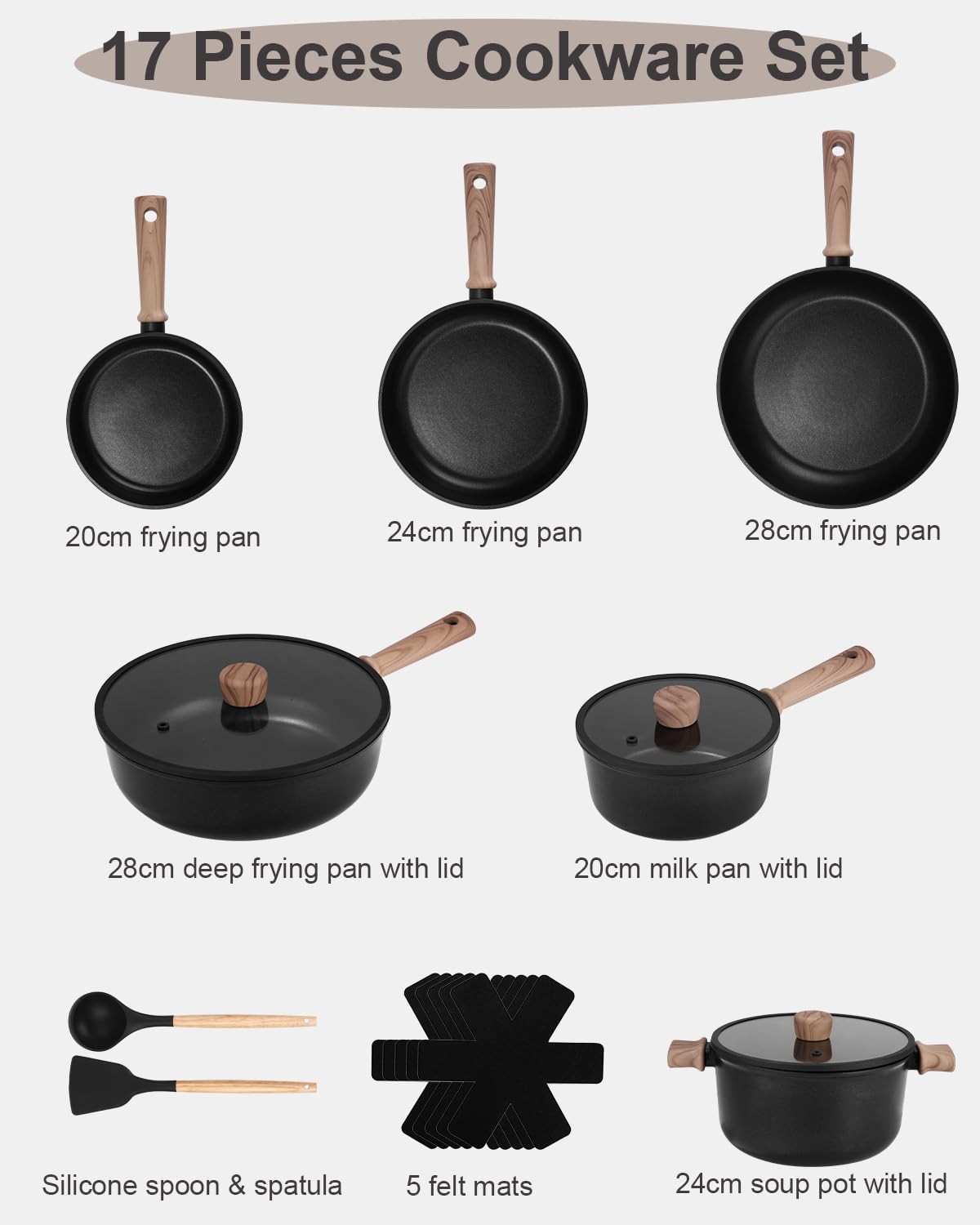 Bateria de Cocina Y Sartenes Induccion, Sarten Ceramica Con Tapas, Antiadherentes, Sin Ptfe Y Pfoa, Sartenes Ceramica Para Todas Las Cocinas