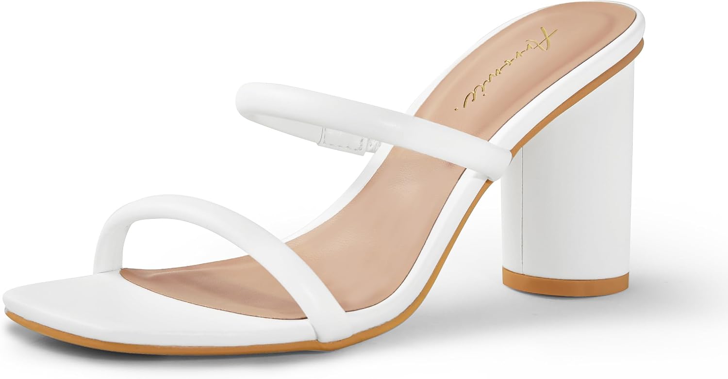 Arromic Square Open Toe Heels for Women Two Strap Heeled Chunky Sandals Strappy Round Heels Party Dressy Shoes
