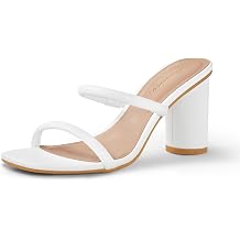 Arromic Square Open Toe Heels for Women Two Strap Heeled Chunky Sandals Strappy Round Heels Party Dressy Shoes