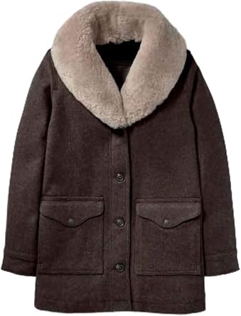 Zulin Womens Brown Wool Coat Fur Collar | Button Front Winter Coat Women Beth Dutton Inspired Long Wool Blend Outerwear