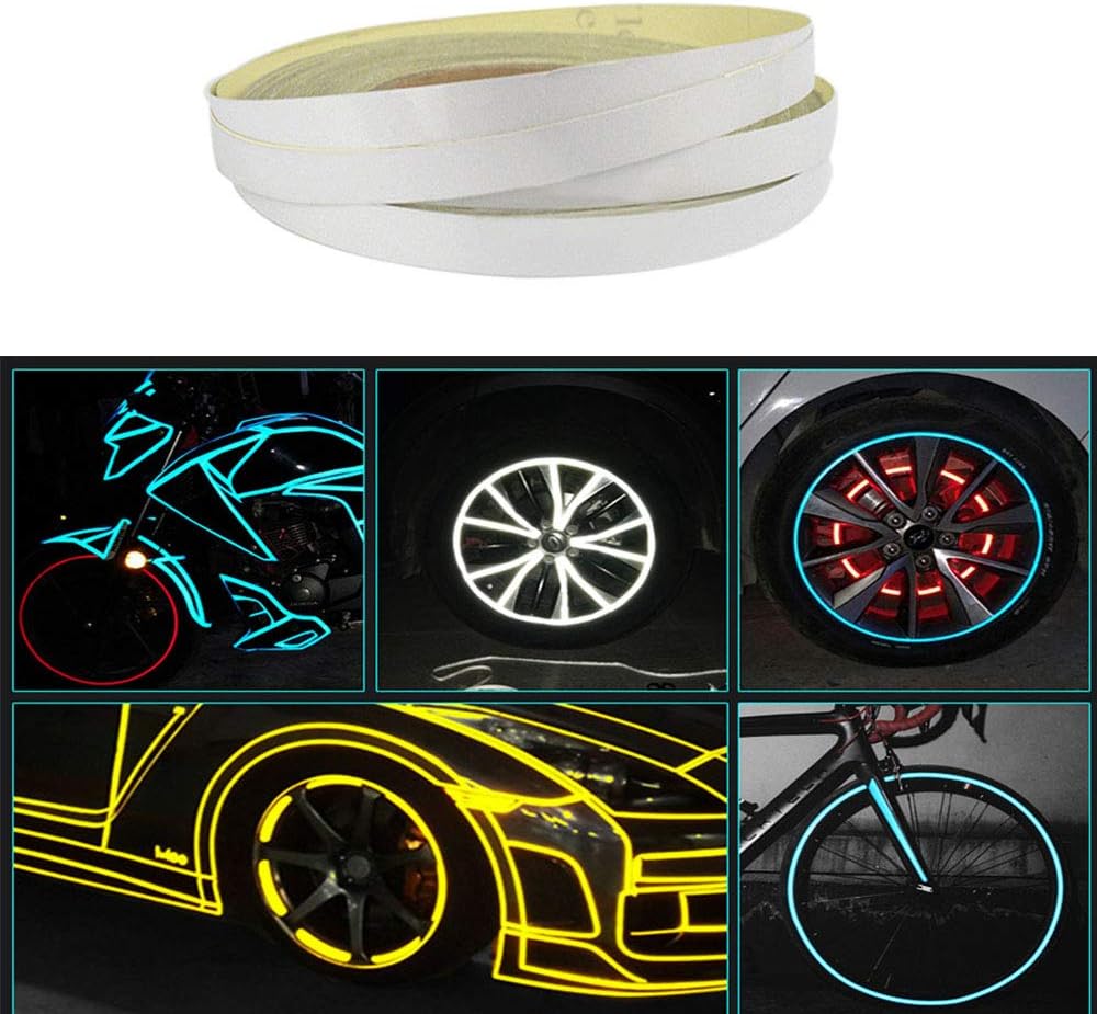 HuiHai 10mmx5m Reflective Tape Car Stickers Wheel Bike Motorcycle DIY Light Luminous Warning Glow Dark Night Tapes Safety Styling Accessories - 2 Pieces (White)