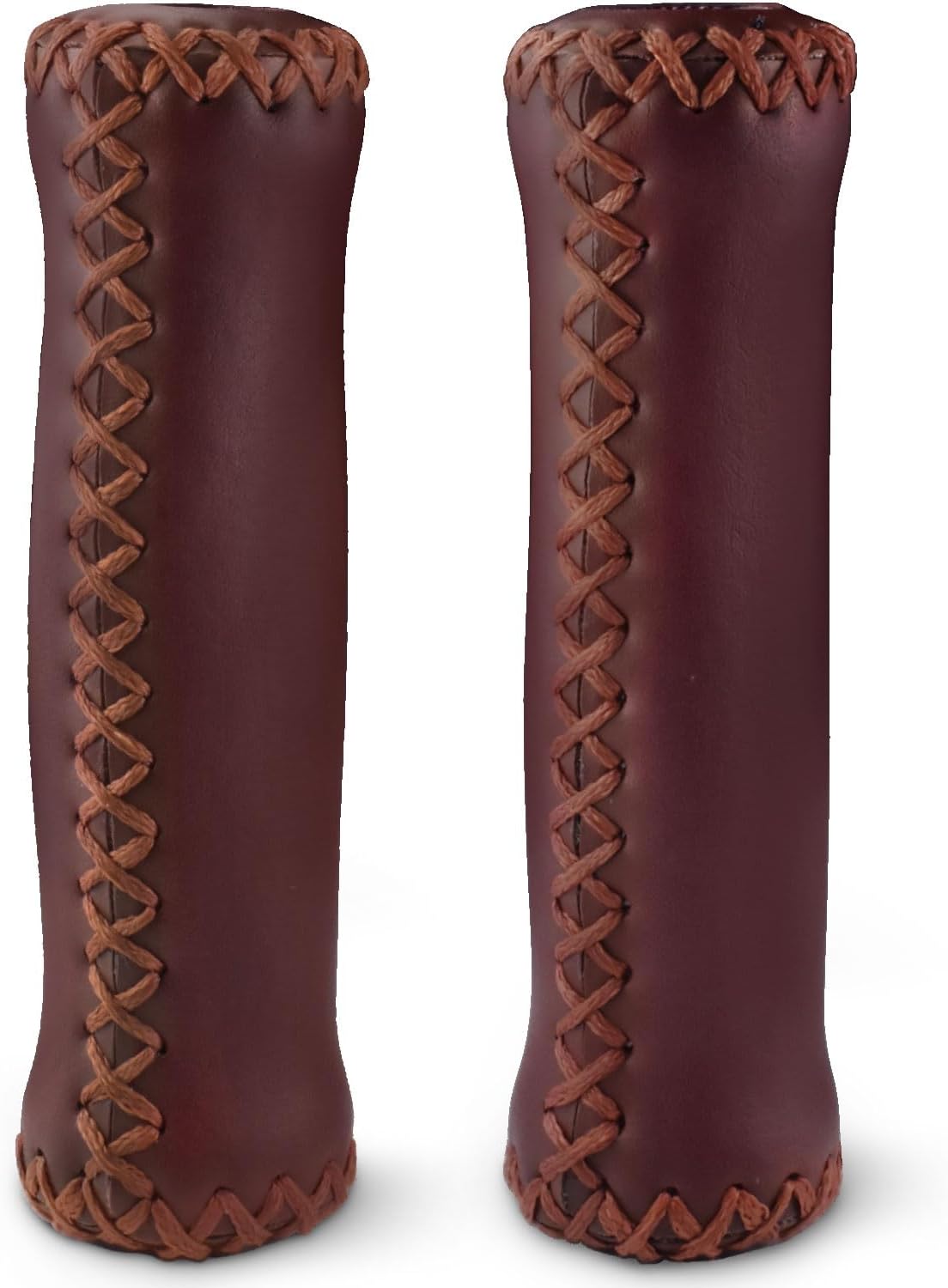 MARQUE Cruiser Bike Handlebar Grips - Brown Vinyl Leather Grips in 135mm with Hand-Stitched Seam for 22.2mm (7/8") Beach Cruiser Bicycle Handlebar for Woman & Man