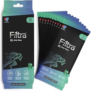 Filtra® XL Body Wipes | Extra Large & Thick Full Body Wipes | Pack of 10 Single Sachets Wipes | Shower in a Sachet | Suite... Price In India