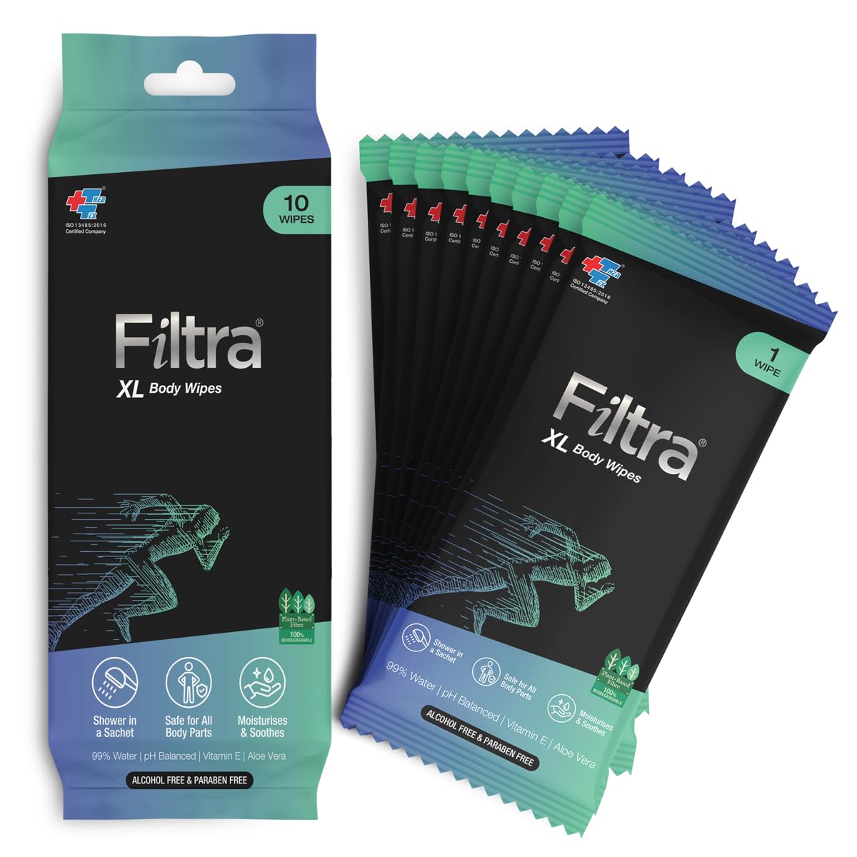 Filtra XL Body Wipes, Extra Large & Thick, Pack of 10 | Single Sachets