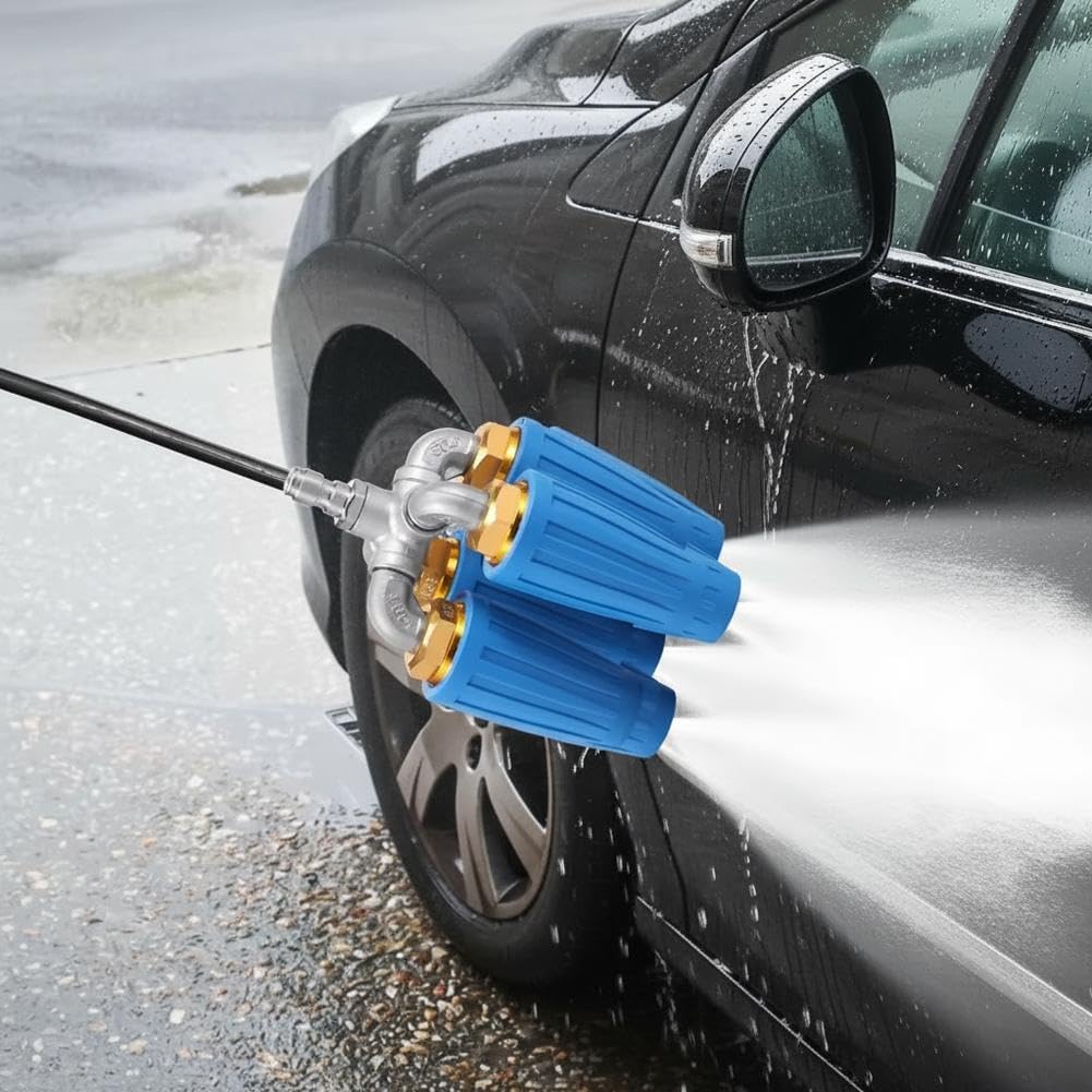 4 en 1 Quad Turbo Nozzle for Pressure Washer, 360 Rotating Power Washer Tip with 1/4 Inch Quick Connector, Heavy Duty Stainless Steel Surface Cleaner for Driveways, Concrete and Siding (Black) (1pcs)