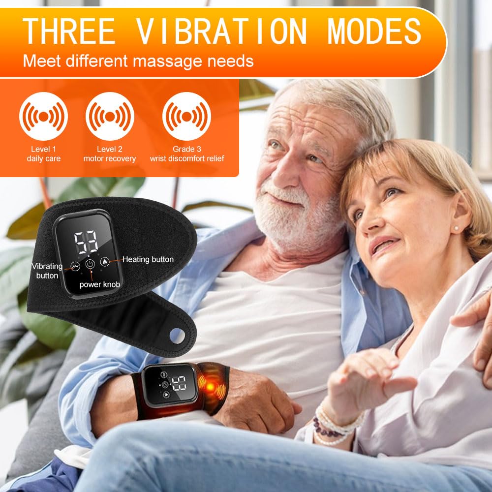 Masseur de Poignet Sans Fil avec Chaleur Vibration, Appareil de Massage pour Poignet Rechargeable, 3 Niveaux de Chaleur et 3 Modes Vibration, pour Relaxation Poignets et Main