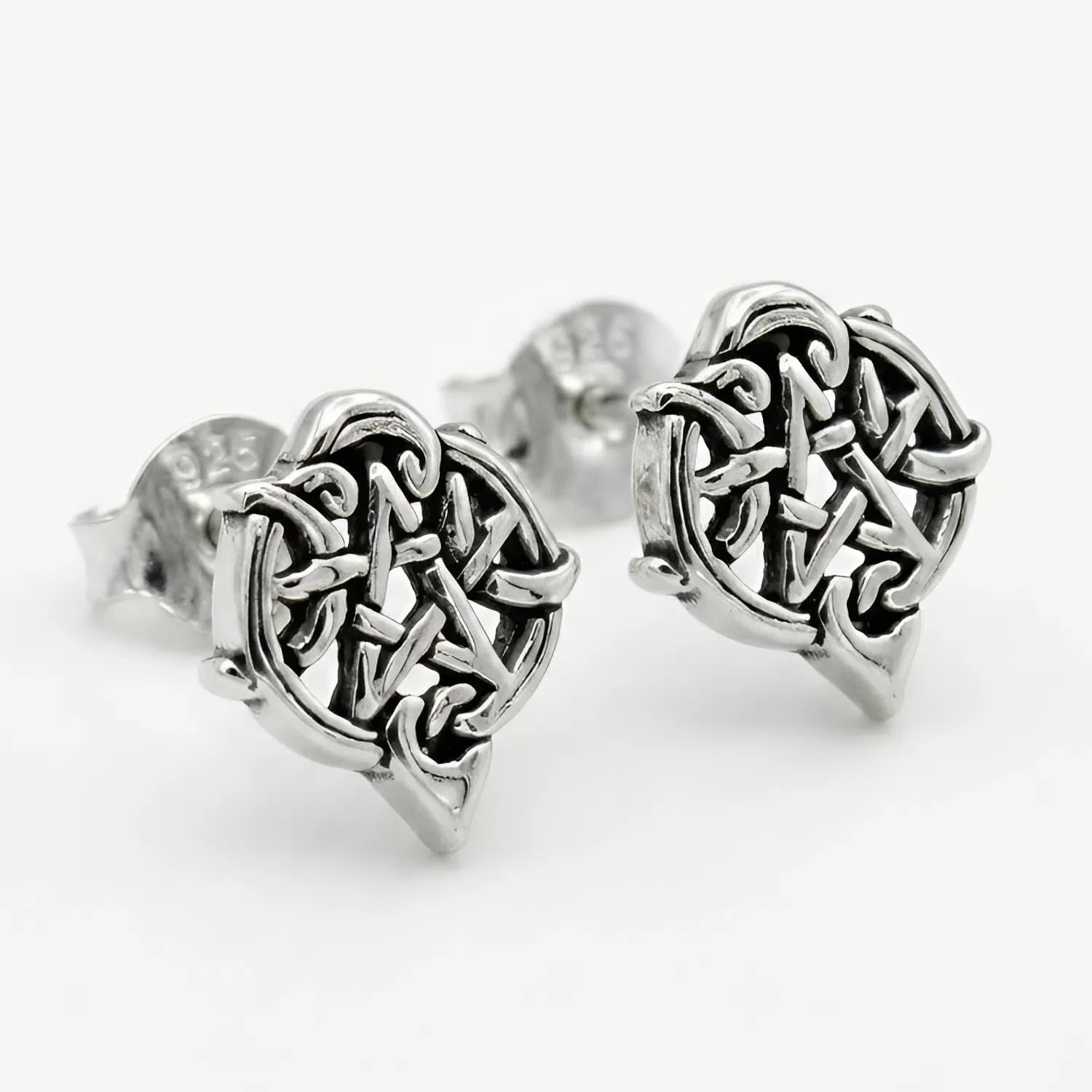 Sterling Silver Heart Pentacle Pentagram Earring Studs