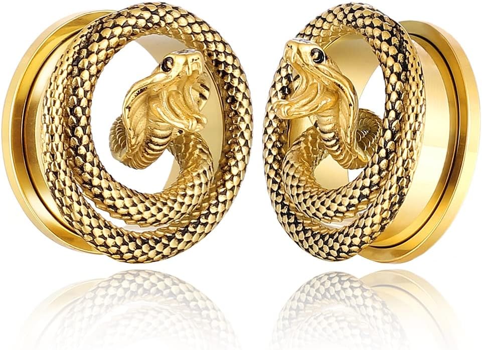 2PCS Snake Ear Plugs Gauges for Stretched Ears Hypoallergenic 316 Stainless Steel Ear Tunnels 8mm-25mm (0G-1") Body Piercing Jewelry for Women Men