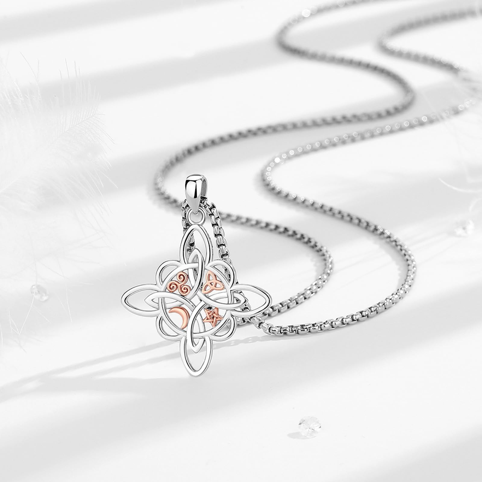 Collana con Nodo da Strega in Argento Sterling 925 per Donna, Ciondolo Originale Nudo de Bruja Plata 925, Amuletos de Proteccion de Brujeria Regalo di gioielli Wiccan, 22"